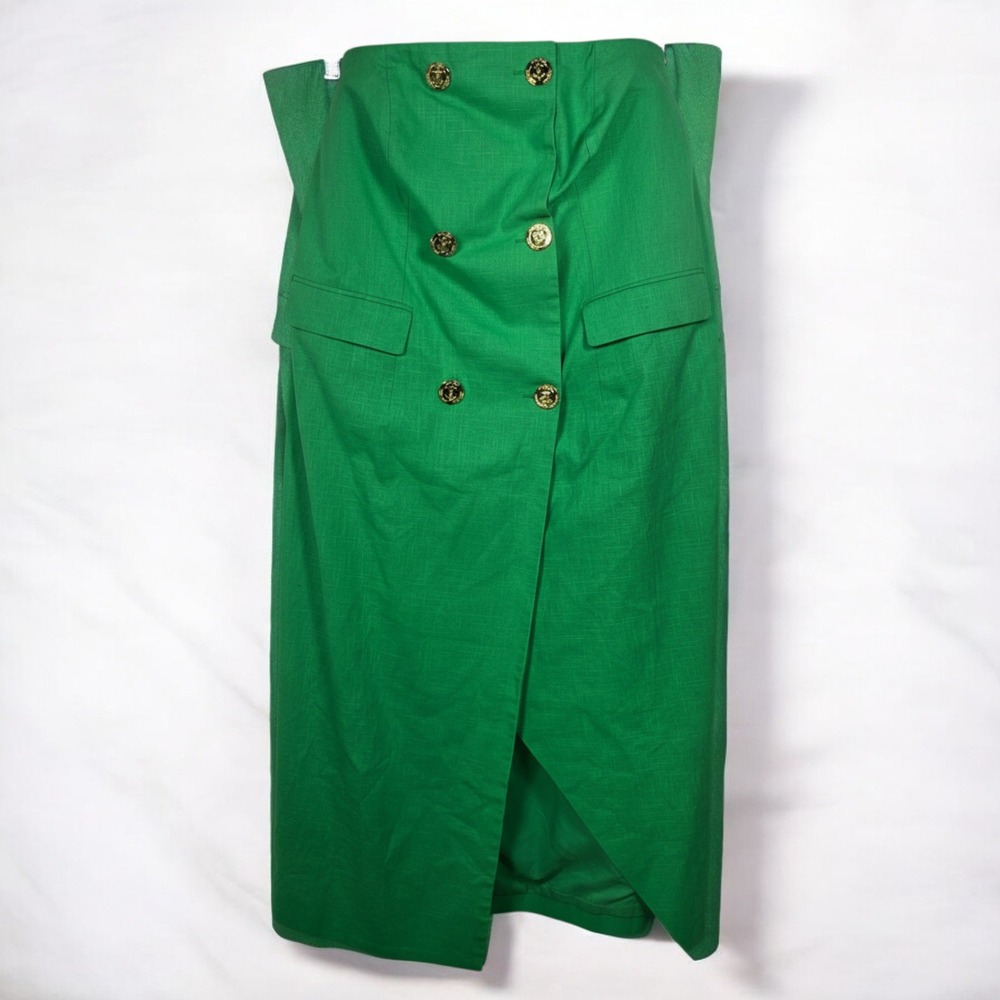 Antropologie Mare Mare Dress Anchor Button Detail Green‎ Womens 1X Linen Blend